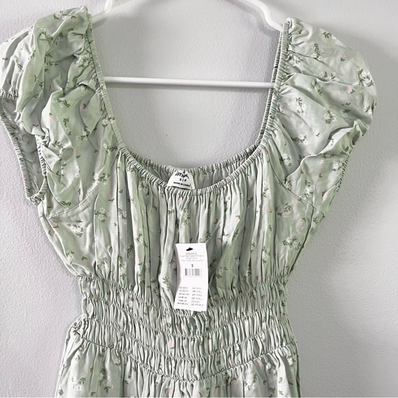 NWT Cotton On Light Mint Green Floral Smocked Dress Off the Shoulder Coquette S - Picture 3 of 7